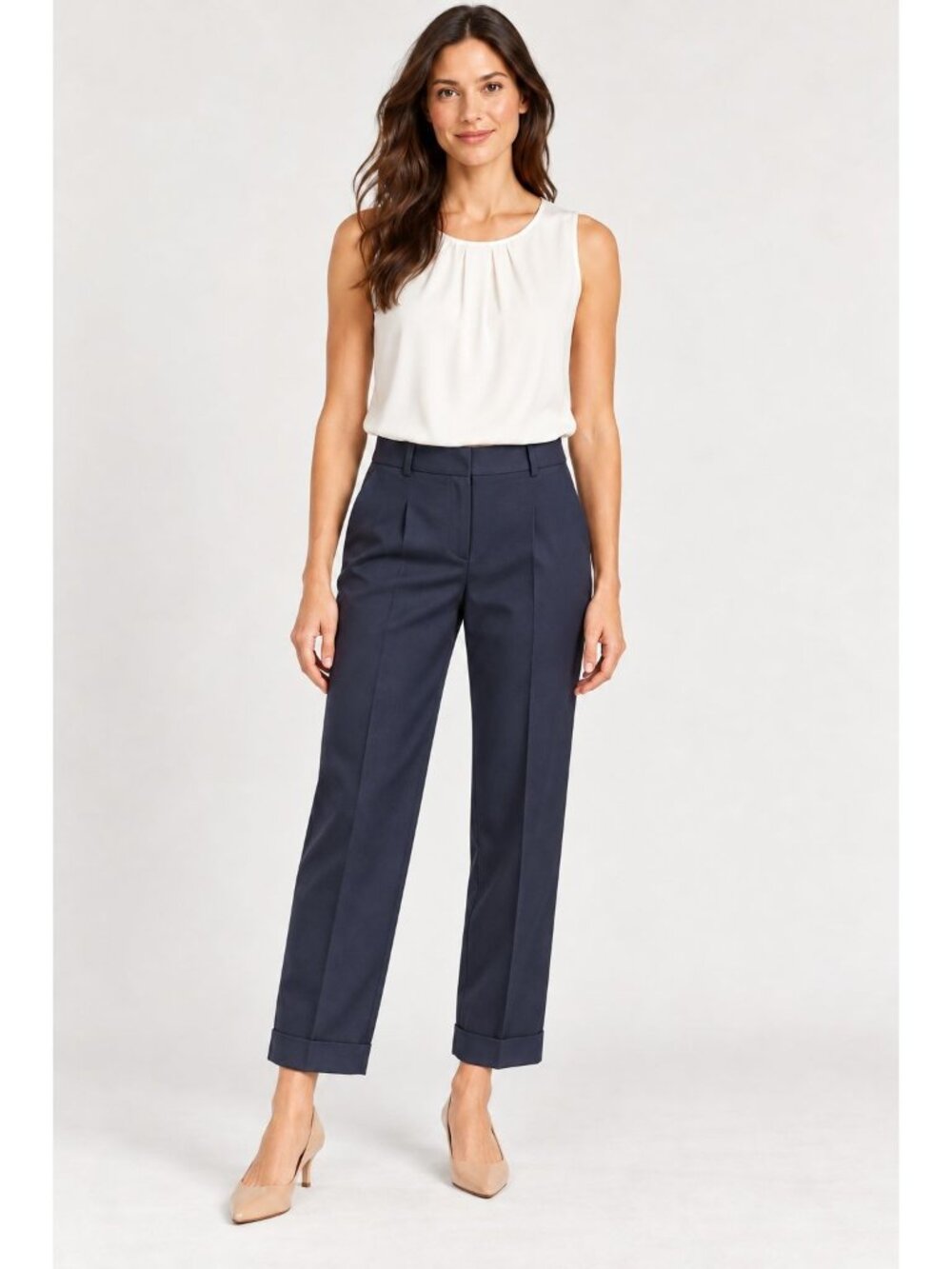 Banana Republic Avery Womens Navy Tapered Pants Size 2 With Cuffed Hem